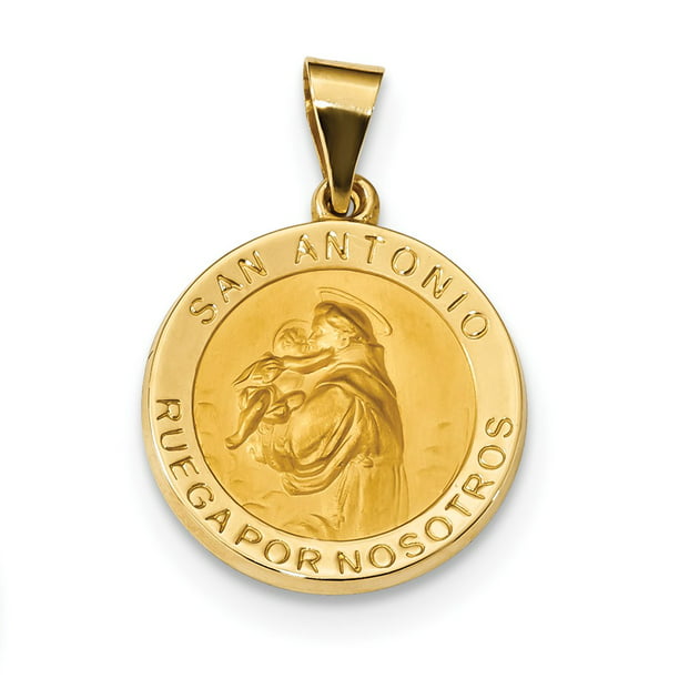 14K Yellow Gold 15mm Round Hollow St Anthony Medal 